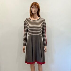 Jessica Howard Brown and White Long Sleeve A-Line Dress